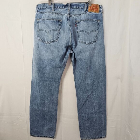 Levis 505 Jeans Mens Tag 38x30 Act 37x29 Blue Distressed Stright Leg Denim - Picture 2 of 10